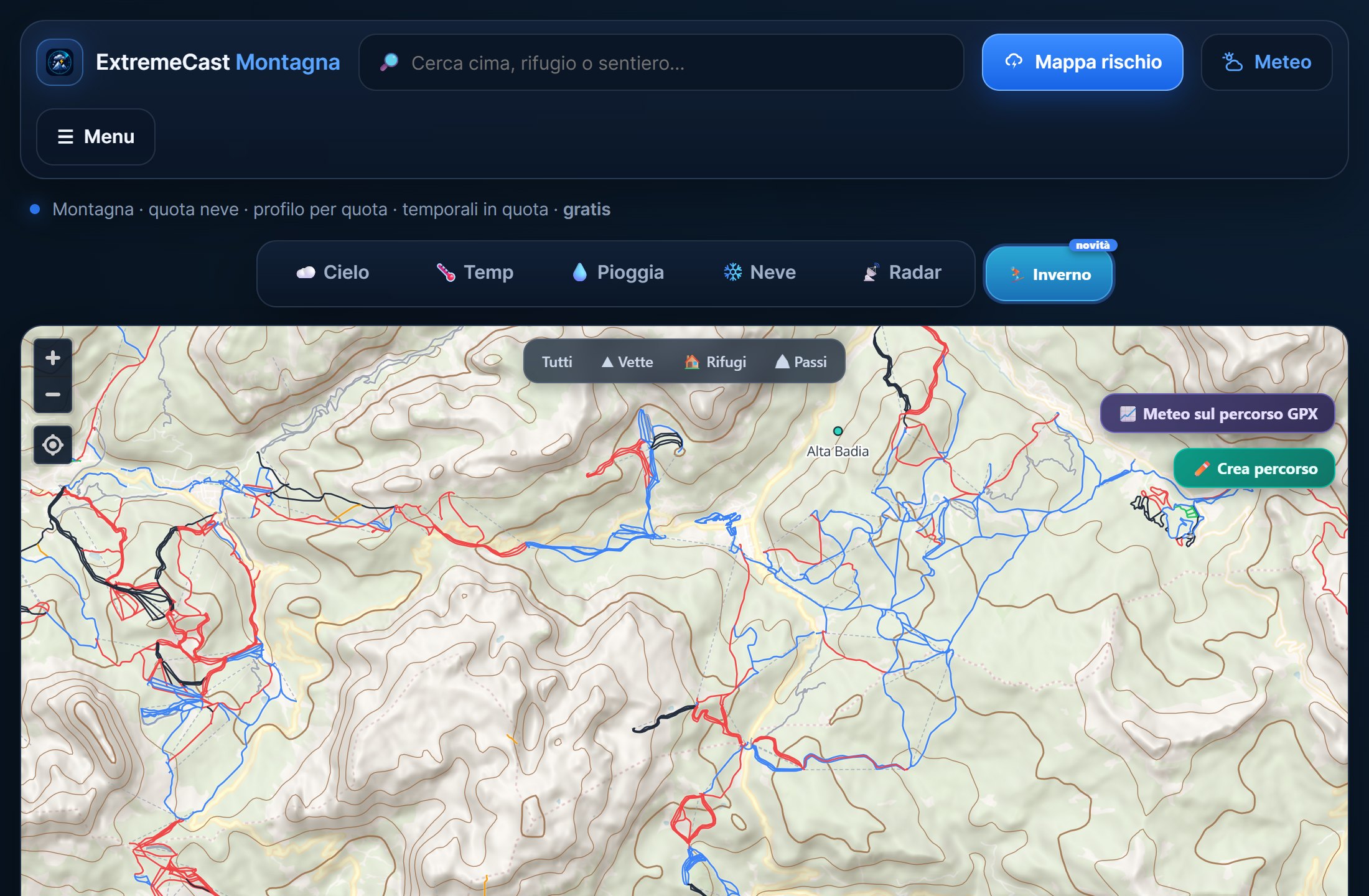 Montagna Inverno: piste da sci di tutta Italia colorate per difficoltà, bollettino neve per stazione