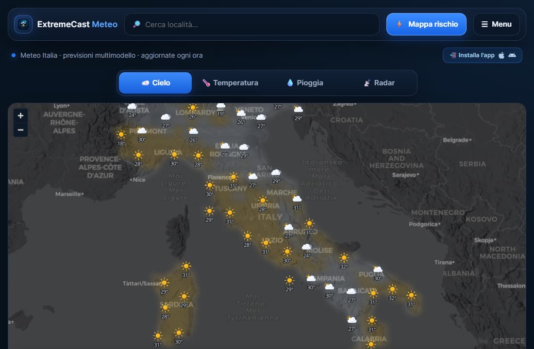 Meteo Italia Free: mappa a icone dell'Italia, previsioni 48 ore