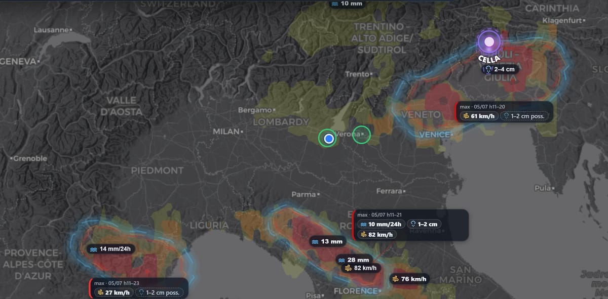 Rischio severo: mappa dei temporali con grandine, raffiche e pioggia zona per zona